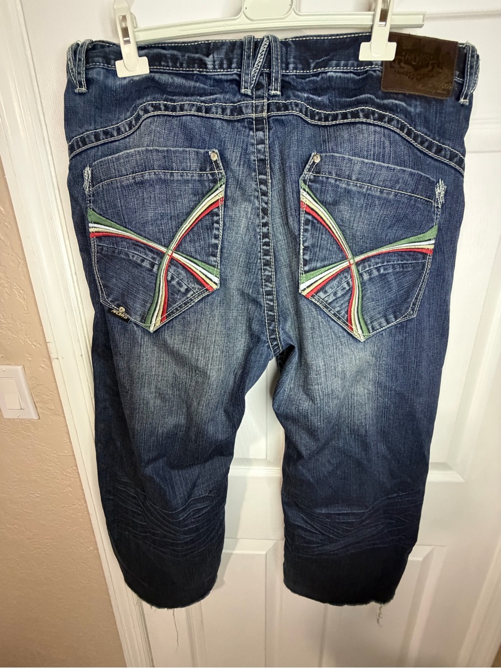 Akademiks Dark Blue Denim Jeans with Red, Green & White Pocket Trim